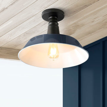 Camila 14"  Classic Industrial Indoor/Outdoor Iron LED Semi Flush Mount